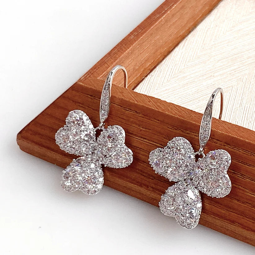 silver leaf crystal earrings